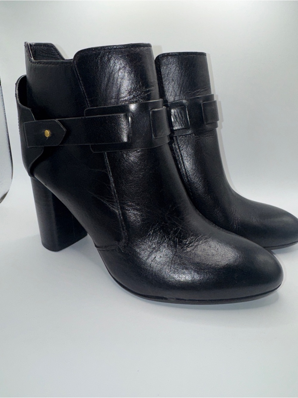 Tory Burch Colton Black Leather Ankle Booties Block Heel 6.5M
